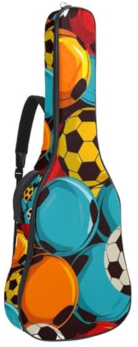 Gitarrentasche für Akustikgitarre mit zwei Taschen, bunt, Fußball, wasserabweisend, doppelt verstellbarer Schultergurt, Gitarrentasche, Buntes Fußball, 42.9x16.9x4.7 in, Stilvoll