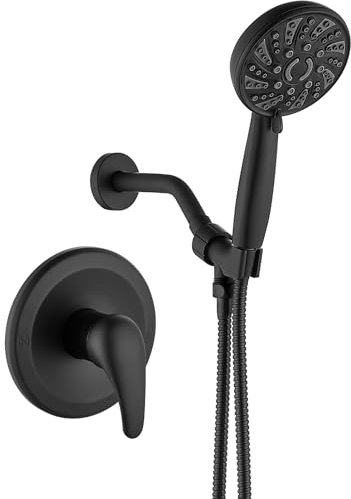 gotonovo Single-Handle Shower Faucet Set Shower Kit with Valve Shower Head and Handle Set Shower Trim Kit with 6 Modes ABS Handheld Shower Fixtures Shower Valve and Trim Kit Matte Black