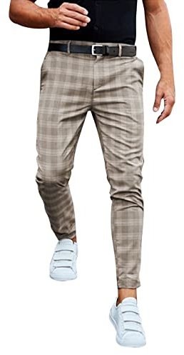 Herren-Anzughose, schmale Passform, schmale Passform, Anzughose, kariert, bedruckt, elegant, lässig, Business-Hose, Hochzeitshose, bequeme Anzughose, flache Vorderseite, Hose mit Knopf und