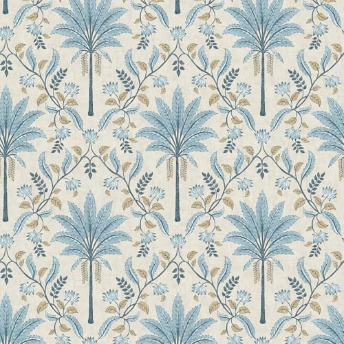 Palm Trellis Blue Wallpaper - Tropical Leaves Trees Botanical Naturistic - Stylish Trendy Feature Wall