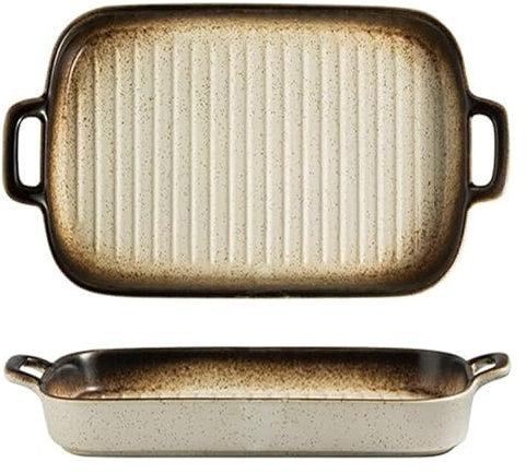 NFOQRVKW Baking Baking Tray,Enamel Roasting tin，Baking Tray Set，Porcelain Baking Dish, Rectangle Baking Cake Pan, Bakeware with Double Handle, Set of 2