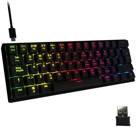 NEWSKILL Pyros V2 Teclado Gaming 60% RGB Inalámbrico Hotswap Negro | Triple conexión inalámbrica, Bluetooth y cable. Switches Outemu Red intercambiables en caliente y RGB por tecla.