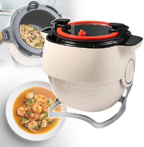 pealiritansemen Macchina di Cottura Automatica, Robot Elettrico per Friggere in Padella da 6 L, con Pannello Touch, Rotazione A 360° E Riscaldamento A 360°, per Uso Domestico/Commerciale