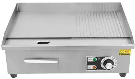 OUBUBY Griglia elettrica da 55 x 43 cm, piastra da lavoro elettrica commerciale, extra grande, con 2 piastre di cottura in ferro spesso 8 mm, 22 V/3000 W (stile 2)