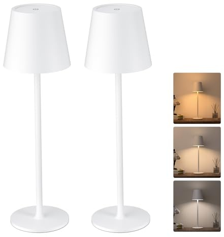 JACKYLED 2 Pezzi Lampada da Tavolo Senza Fili, Lampada da Scrivania Ricaricabile 5000 mAh, Altezza Regolabile su 3 Livelli, 3 Temperature di Colore Dimmerabili,per Sala da Pranzo, Camera, bianca