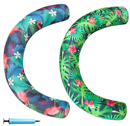 FindUWill Inflatable Curved Pool Noodles, 2 Pack Fabric Covered Swimming Noodles, 37'' x 19'', Inflatable Pool Float Accessories for Summer Water Party (Flamingo & Green)