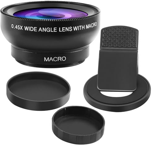 Jrifedptry Fish Eye Phone Lens, 0.45X Phone with HD Camera Lens Macro Clip Lens Wide Angle Lens Lens for Mobile Phone Camera