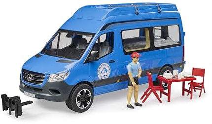 bruder 02684 - MB Sprinter Camper mit Fahrer und Zubehör | Wohnmobil mit bworld Figur für Camping-Abenteuer, Reisemobil, Campingbus, Spielzeugauto Set, 1:16