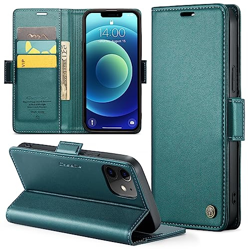 Phernykas Handyhülle für iPhone 12 Pro Hülle Leder,Magnetische Klapphülle mit kartenfach und Standfunktion Smartphone Schutzhülle Lederhülle iPhone 12 Pro Flip Book Case (Blaugrün)