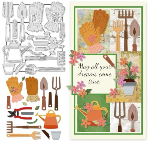UNICRAFTALE 19Pcs Garden Theme Cutting Dies for Paper Card Making Embossing Gardening Tool Metal Die Cuts Kit Flower Watering Mould Stencil Template for DIY Crafts Scrapbooking Photo Frame Album