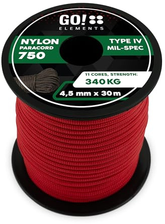 GO!elements Paracord 750 Tipo IV | Cuerda de Nylon 100% Resistente y Extremadamente Estable | ø 4,5 mm - 11 núcleos - MAX. 340 KG | Cuerda Multifuncional y reepsnoer para Supervivencia, Camping