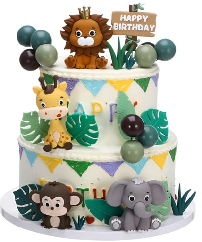 40Pcs Realistic Safari Jungle Animal Cake Toppers for Cake Decoration | Comes with Leaves and Grass Ball Decorations, Perfect for Animal Themed Birthday Baby Shower Party Decorations