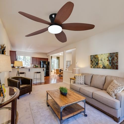 LASANYA Ceiling Fan with Light and Remote Control, 5-Blade Dimmable Living Room Fan, Ceiling Fixture for Bedroom, Ceiling, Living Room, Office, Reversible, AC Motor