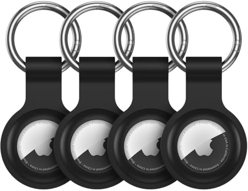 Aimtel 4 Pièce Étuis Compatibles avec AirTag Apple, Étuis en Silicone pour Porte Clef Air Tag Apple, Ultra Léger, Lavable, Résistant Aux Rayures, pour Support Keychain Air Tag