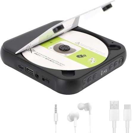 VBESTLIFE Bärbar CD -spelare med Bluetooth 5.3, Laddningsbar Liten CD -spelare med Hörlurar, Inbyggda HIFI -högtalare, Stöder CD/AUX/USB, för Hemmabil