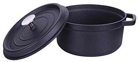 Casseruola rotonda in ghisa opaca per induzione con coperchio, casseruola bassa antiaderente sicura, pentola a doppia parete, pentola per stufati più spessa, pentole salutari, 24 cm, padella nera