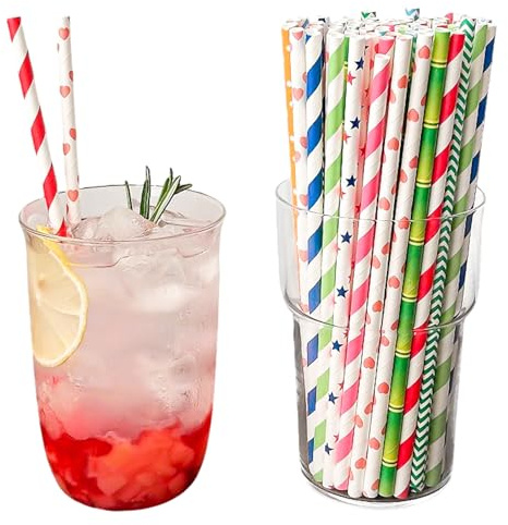 Dreamil Lot de 100 pailles en papier, 19,7 cm, à rayures, colorées, biodégradables, pour cocktails, café, boissons et différentes occasions (multicolores)