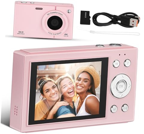 SEWACC 64gb Appareil Photo Compact Rose pour Voyage Numérique Go Écran Portable pour Photos