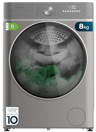 Cecotec Lavadora Secadora 8-5Kg Bolero Wash&Dry 8590 Inverter Steel Max. 1400RPM, 16 Programas, Motor Inverter Plus, Lava con Vapor, Lavado y Secado Inteligente, Estirilización y Goma Antibacteriana