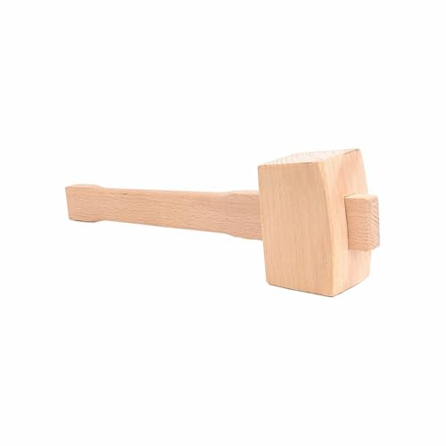 Mazo de madera, martillo de madera de haya con mango, mazo profesional de carpintería, resistencia a los impactos, cabeza cuadrada para hacer carpintería y tallar (25 cm x 4,8 cm)