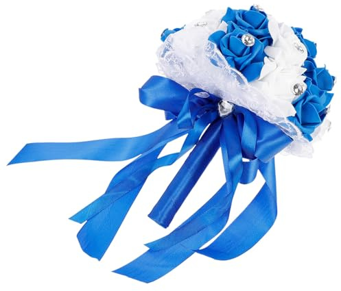 Homoyoyo Bouquet Artificiale da Sposa Blu Reale e Bianco Fiore Artificiale da Tenere in Mano per Matrimoni e Feste Colori Vivaci e Dettagli Delicati