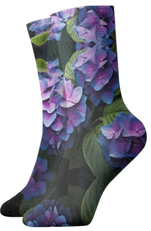 WBQLSL Chaussettes mi-mollet décontractées à motif hortensia violet, confortables et respirantes