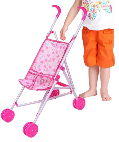 Puppenbuggy, Puppenwagen Klappbar Mit 4 Rädern, Sicher Und Leicht, Rollenspielzeug Für Jungens Und Mädchen Ab 1 Jahr, Passend Für Puppen Der Meisten Größen (53 X 25 X 49 cm)