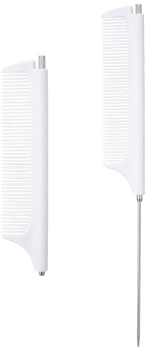 DOPENSPI 2 pettini telescopici, antistatici a coda di parrucchiere, con manico in acciaio inox, portatile, per donne e uomini (bianco)
