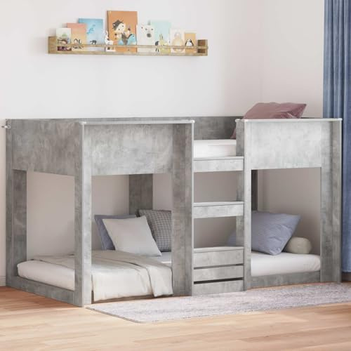 YunCangg Våningssäng för barn, betong, grå, trämaterial, 100 x 200 cm med säkerhetsdukar, utrymmesbesparande, robust modern design för barnrum och enkel rengöring