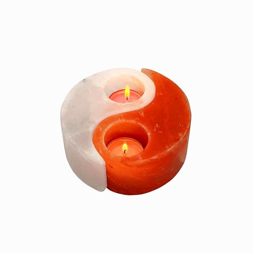 HAF Teelichthalter Yin Yang – Handgefertigter Kristallsalz Kerzenhalter für entspannendes Ambiente und warmes, harmonisches Licht – Deko Teelicht für Wohnzimmer, Yoga & Meditation – ohne Teelichter