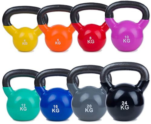 Sport-Thieme Kettlebell Vinyl | Kugelhantel, Gewichtskugel aus Gusseisen mit Soft-Vinyloberfläche | In acht Gewichtsvarianten: 4-24 kg | Markenqualität