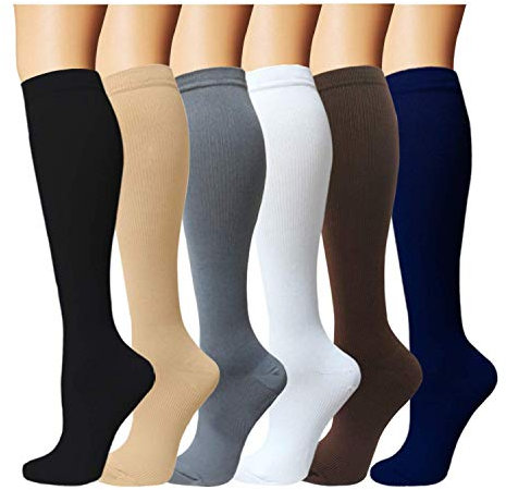7 Paia Calze Sportive Compressione Uomo e Donna, Running Elastiche, Medicale Supporto per Circolazione, Vene varicose, Gravidanza, Antitrombo, Ciclismo