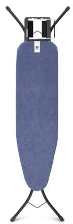 Brabantia - Ironing Board A - With Steam Iron Rest - Adjustable in Height - Non-Slip Rubber Feet - Cotton Cover with Foam Layer - Foldable - Denim Blue - 110x30 cm