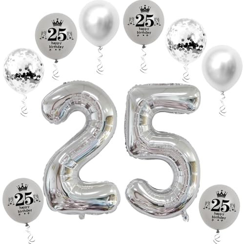 Ballon gonflable XL 25 ans - Ballon gonflable chiffre 25 - Argent - Ballon en aluminium chiffre 25 - Numéro 25 - Numéro 25 - Ballon