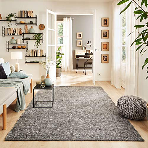 Steffensmeier Handwebteppich Walchsee | Wolle (Schurwolle), Anthrazit, handgewebt, Größe: 170x230 cm Wohnzimmer und Schlafzimmer