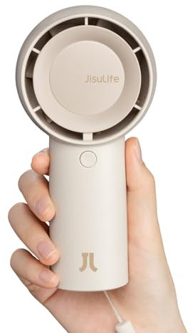 JISULIFE Handheld Turbo Fan [16H Max Cooling Time] Mini Portable Hand, 4000mAh USB Rechargeable Personal, Battery Operated Pocket Fan with 5 Speeds for Travel/Outdoor/Home/Office - Brown