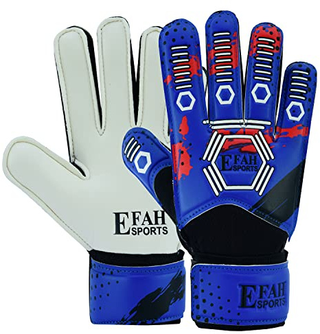 EFAH SPORTS Torwarthandschuhe für Kinder Jungen Mädchen fußball Handschuhe mit Super Grip Handflächen (Blue/White, 6)