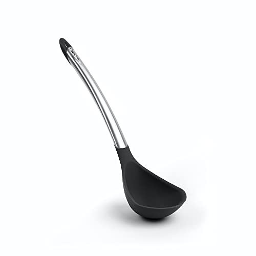 CUISIPRO ELEGANCE Schöpflöffel aus satiniertem Edelstahl | 31cm | Schwarz | Antihaft-Silikon Kochlöffel | Schöpfkelle Edelstahl hitzebeständig bis 220º C | Suppenkelle Silikon Spülmaschinenfest
