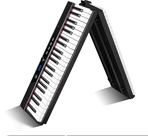 Coolmusic Folding Piano Keyboard 88 Keys, Portable Electric Keyboard with Bluetooth MIDI, Full Size Digital Piano, Wood Grain, Semi-Weighted, Rechargeable, with Storage Bag for Beginner