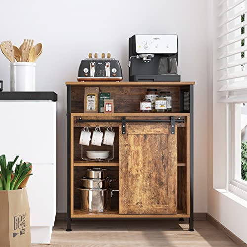SogesHome Buffet Industriel Meuble de Rangement avec Porte Coulissante Armoire Latérale Buffet de Cuisine avec 3 Compartiments Ouverts Bahut pour Salon, Cuisine Marron Vintage 70 x 30 x 80 cm