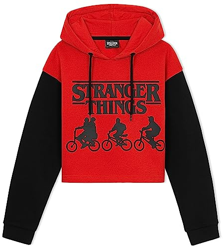 Stranger Things huvtröja tonåring flicka crop tröja flicka 9–16 år skuren huvtröja flicka tonåring huvtröja, Röd / svart, 15-16 år