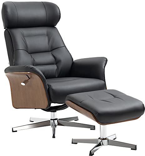 HOMCOM Relaxsessel mit Hocker, Fernsehsessel mit Liegefunktion, Schwarz