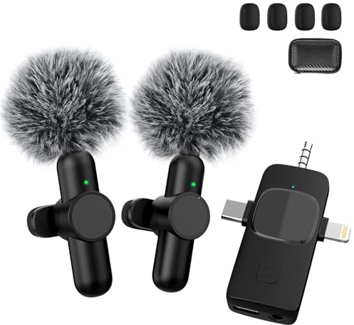 Kabelloses Lavalier-Mikrofon für iPhone/Android-Handy/Kamera/Laptop, Plug-Play, kabelloses Mikrofon mit Lightning/USB-C/3,5-mm-Stecker, Ansteckmikrofon für Videoaufnahmen/TikTok/YouTube/Vlog (2