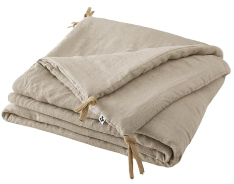 Meubletmoi Édredon 150 x 150 cm en Lin Lavé Sable avec Capitonnage Léger et 4 Nouettes en Jute - Linge de Lit - Luisa 2