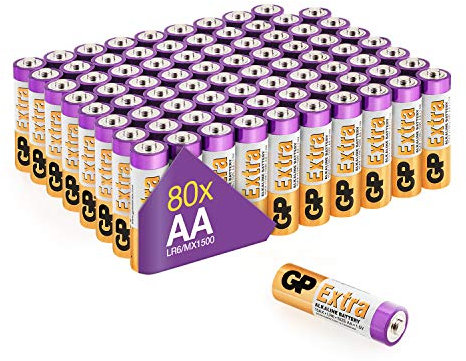 Piles AA - Lot de 80 Piles | GP Extra | Batteries Alcalines AA LR06 1,5v - Longue durée et très puissantes | Idéales pour Utilisation Quotidienne dans Tous Vos appareils