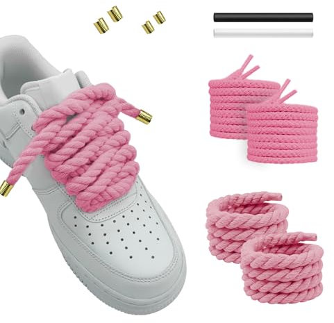 Hugwish 2 Paio Lacci Corda Per Air Force 1, Rope Lace 8mm 140mm, Intrecciati, Grossi Per Scarpe Da Ginnastica e Corsa, Sportive (Rosa)