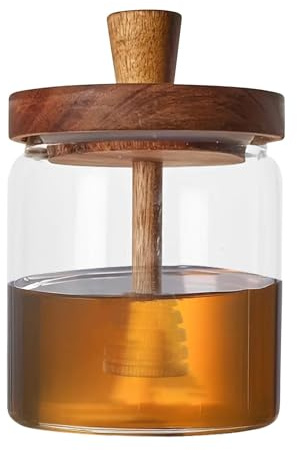 Honungsglas av glas med dipper, honungsglas | honungsbehållare med trälock, honungskrukor av glas, behållardispenser för förvaring av honung och sirap för, 500 ml