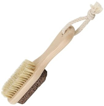 Doppelseitige Pediküre Feile mit Bimsstein und Borsten | Beige, 1 Stück mit Aufhängeschnur, für Hornhautentfernung und Fußpflege
