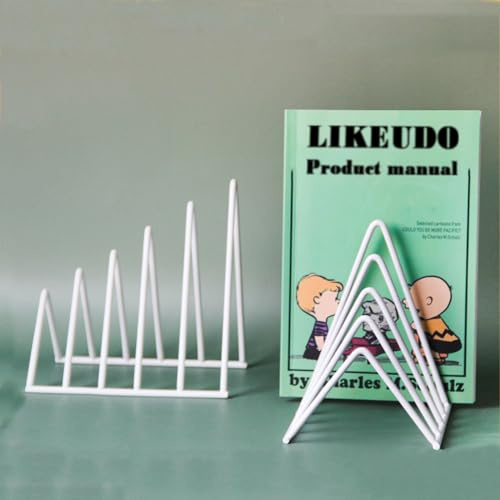 LIKEUDO Metall Zeitschriftenhalter für Schreibtisch, 5 Fächer, 13,5x14x9,5 cm, Dreieckiges Design, Büro Organizer, Schwarz/Roségold/Weiß/Silber (Weiß)