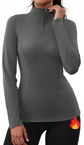 Gyabnw Maglia Termica Donna Manica Lunga con Zip | Strato base sportivo, design caldo e aderente, per running e attività all'aperto